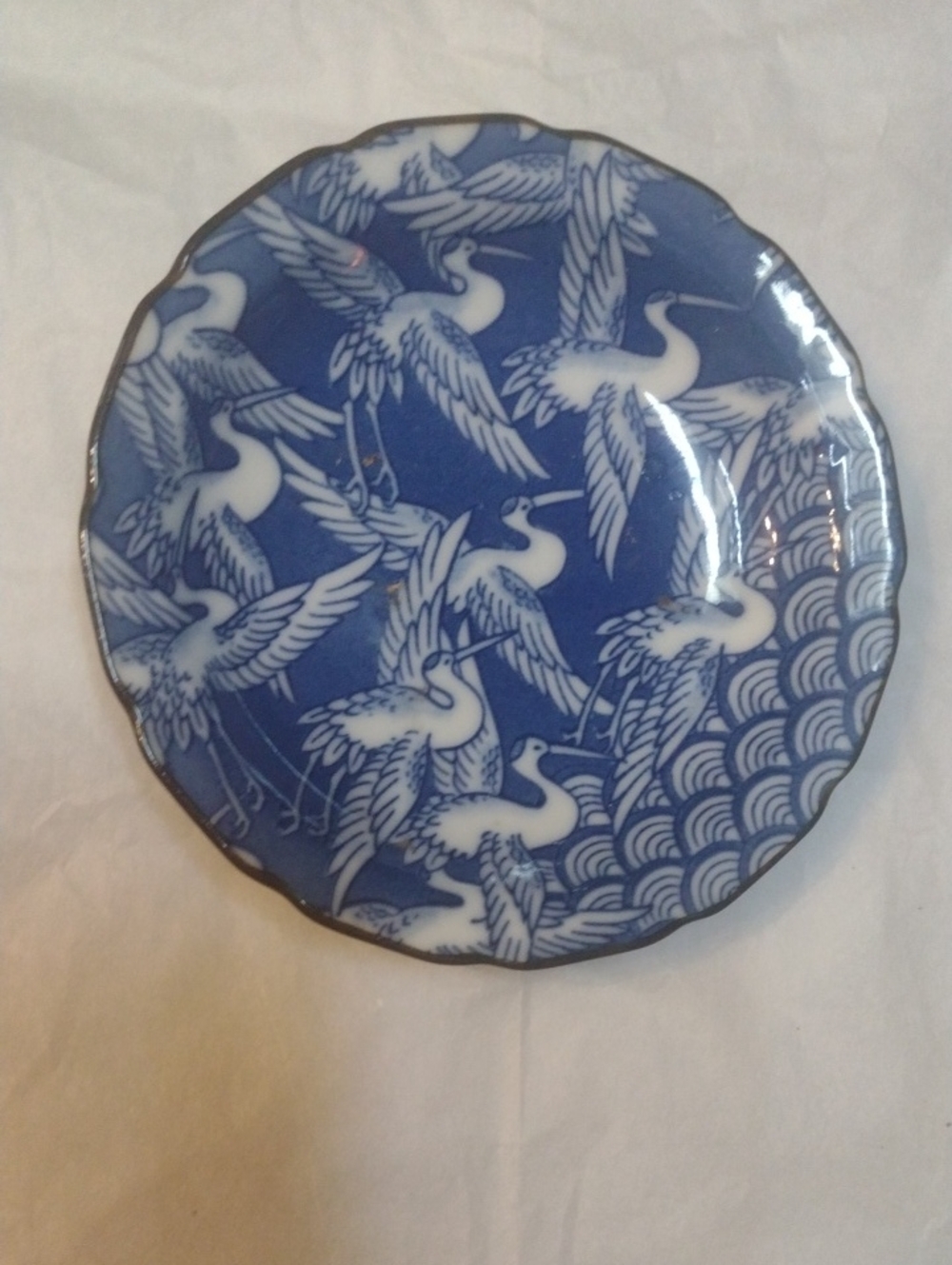 Blue Crane Motif Decorative Plate - Home Accents